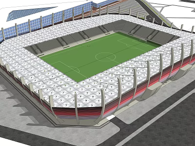 Modern Football Stadium Architectural Design With Green Pitch Spectator Stands And Roof Structure 3d model