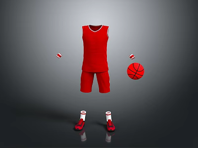 Red Basketball Sports Gear Including Jersey Shorts Sneakers Wristbands And Ball 3d model