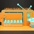 Urban Radio Station Themed Photo Spot With City Elements And Colorful Design