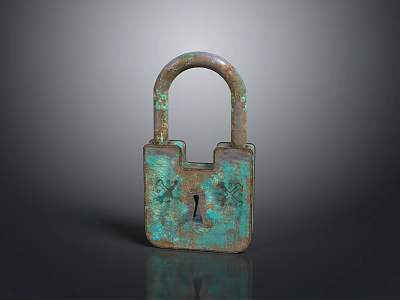 Vintage Rusted Brass Lock With Verdigris Patina And Ornate Surface Details 3d model