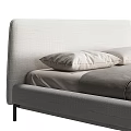 Modern Upholstered Double Bed With Beige Bedding Metal Legs And Minimalist Design
