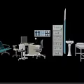 Medical Devices In Clinic Setting With Wall Monitor Stethoscope Supply Shelf Workstation And Sink
