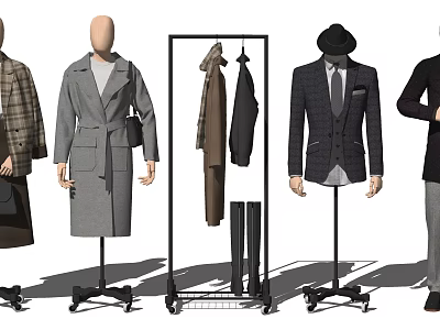 Mannequin Models Displaying Stylish Coats Suits And Overcoats On Clothing Rack 3d model