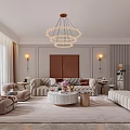 Elegant Living Room Interior with Chandelier Sofa Rug and Decorative Painting