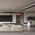 Modern Minimalist Living Dining Room Interior Design With White Sofa And Black TV Wall