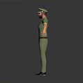 3D Character Wearing Green Uniform And Cap Arms Outstretched On Gray Background With Black Shoes