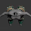 Human Mannequin Featuring Green And Gold Mechanical Legs Armor Design