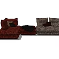 Red And Gray Multi Seater Sofa With Patterned Upholstery And Decorative Pillows 3d model