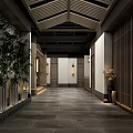 Traditional Chinese Restaurant Interior With Wooden Roof Cherry Blossom Screens And Sofa Seating