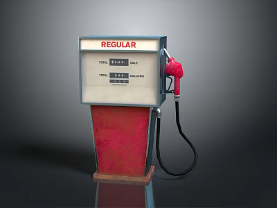 Vintage Red And White Gas Pump With Regular Fuel Label And Red Nozzle 3d model