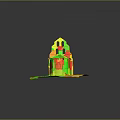 Ancient Stone Building Model With Arched Windows Dome Roof And Grass Platform