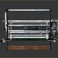 Vintage Manual Printing Press With Green Frame Wooden Base And Metal Rollers