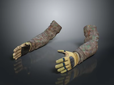 Realistic Arm Models With Camouflage Yellow Gloves And Blue Finger Lines 3d model