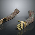 Realistic Arm Models With Camouflage Yellow Gloves And Blue Finger Lines