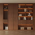 Modern Wooden Storage Cabinet With Shelves Books Decor Baskets And Lighting