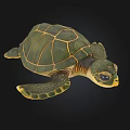 Detailed Green And Yellow Sea Turtle With Textured Shell And Swimming Flippers 3d model