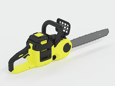 Yellow And Black Industrial Chainsaw With Ergonomic Handle Sharp Cutting Chain And Powerful Motor 3d model