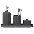 Modern Bathroom Accessories Set With Ribbed Ceramic Soap Dispenser Toothbrush Holder Lidded Container And Tray
