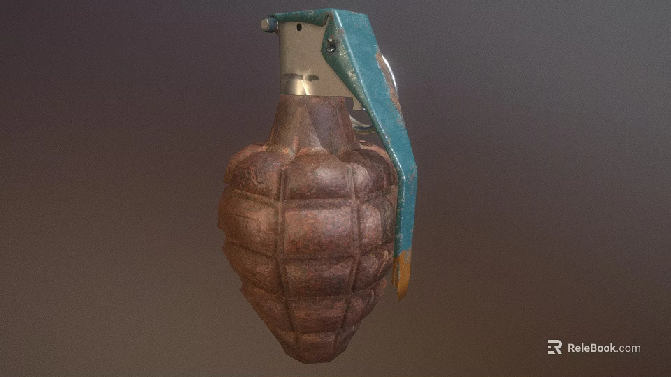 Military Hand Grenade Weapon Design With Green Fuse And Brown Textured Body 3d model 