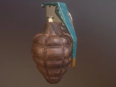 Military Hand Grenade Weapon Design With Green Fuse And Brown Textured Body 3d model
