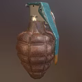 Military Hand Grenade Weapon Design With Green Fuse And Brown Textured Body