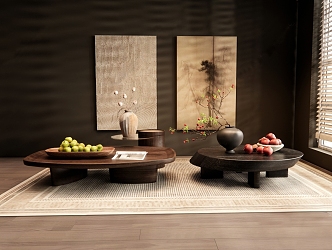 The scene of the green plant living room combined with the silent wind tea table 3d model