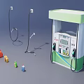 Industrial Equipment Including Station Fuel Dispenser With Fuel Nozzles And Colorful Fuel Cans