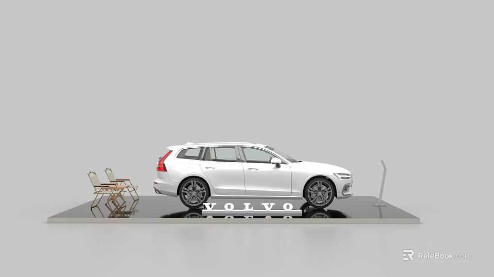 Modern Metal Outdoor Chairs on Display Stand with White Car Scene 3d model 