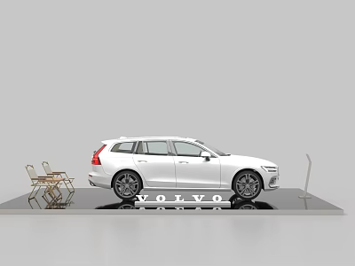 Modern Metal Outdoor Chairs on Display Stand with White Car Scene 3d model