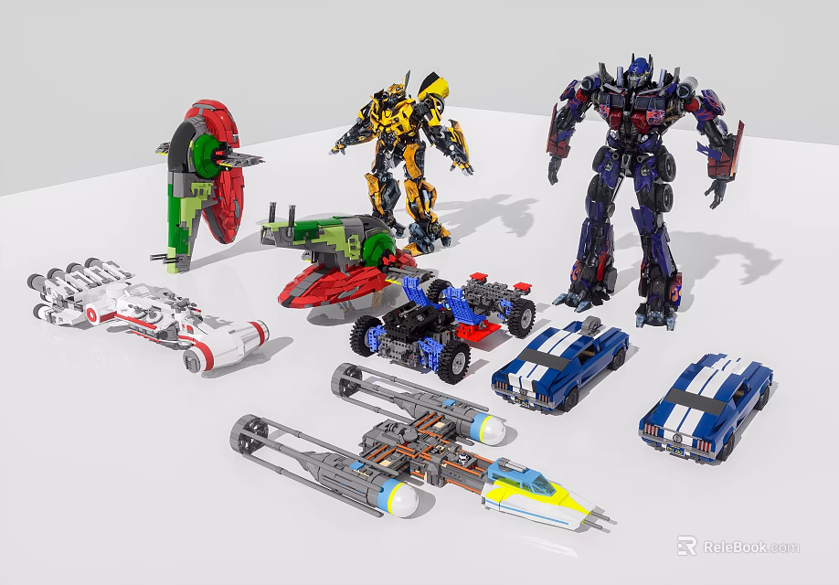 Assorted Transformers Robots With Toy Cars And Spaceship Models Collection 3d model