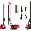 Red Industrial Piling Machines With Drill Bits And Drill Rods For Construction 3d model