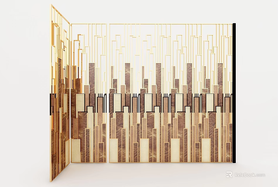 Modern Decorative Partition Structure With Geometric Pattern And Multicolor Strips For Interior Design 3d model