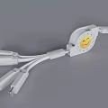 White Retractable Multi Port Phone Cable With Smiley Face Design For Universal Devices 3d model