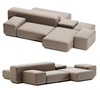 Modern Sectional Sofa With Modular Design Neutral Tone Comfortable Spacious Seating For Living Room 3d model