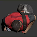 Man Standing In Simple Gray Background Wearing Red Shirt And Gray Pants Carrying Bag