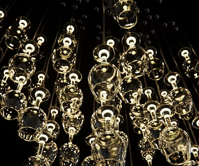 Gorgeous Modern Crystal Chandelier With Transparent Hanging Glass Balls And Illuminated Light 3d model