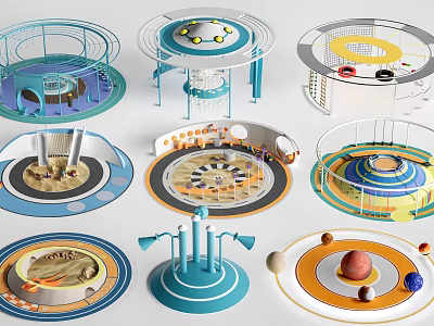 Children's Play Area With Colorful Circular Structures Slides Climbing Nets And Interactive Zones 3d model