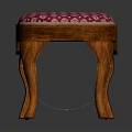 Elegant Classical Wooden Bench With Pink And White Checkered Upholstery And Ornate Carved Legs