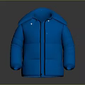 Blue Shiny Puffer Jacket With Metallic Finish Collar And Zipper Details