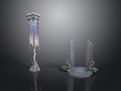 Decorative Sculptural Columns With Fringes Intricate Carvings And Metallic Finish 3d model