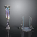 Decorative Sculptural Columns With Fringes Intricate Carvings And Metallic Finish