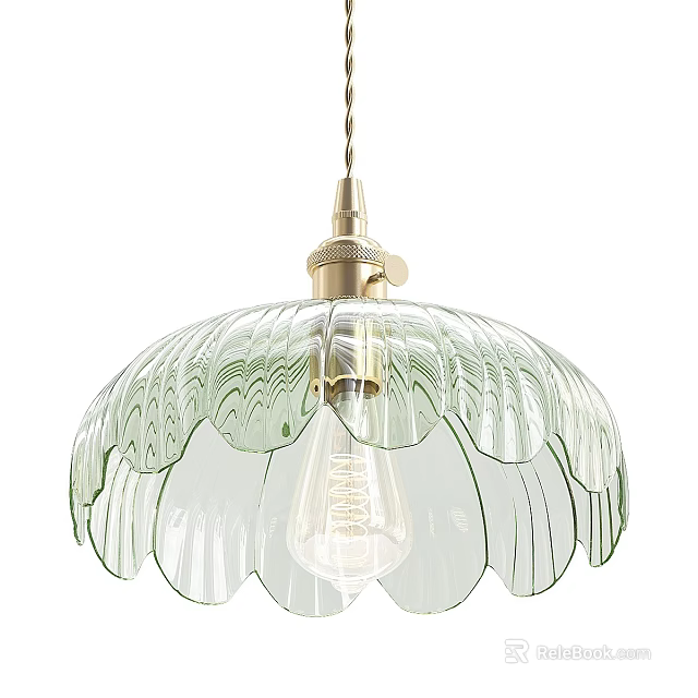 Elegant Green Glass Petal Shaped Pendant Light with Gold Metal Fitting and Modern Design 3d model 