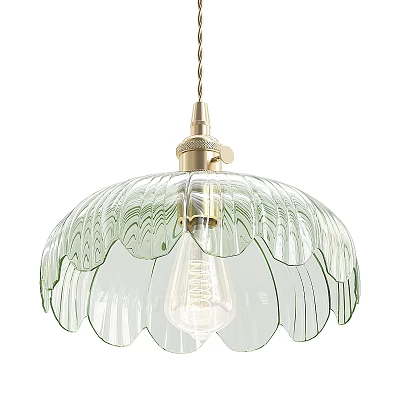 Elegant Green Glass Petal Shaped Pendant Light with Gold Metal Fitting and Modern Design 3d model