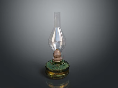 Vintage Oil Lamp With Transparent Glass Shade And Green Gold Base Decorative Lighting 3d model