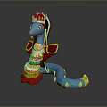 Blue Snake Plush Toy With Red Gold Decorative Headpiece And Yellow Circular Patterns