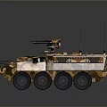 Camouflaged Military Armored Tank With Multiple Wheels Turret Mounted Gun And Antennas