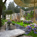 Elegant Zen Style Garden Landscape With Cozy Leisure Space Lush Greenery And Natural Stepping Stones