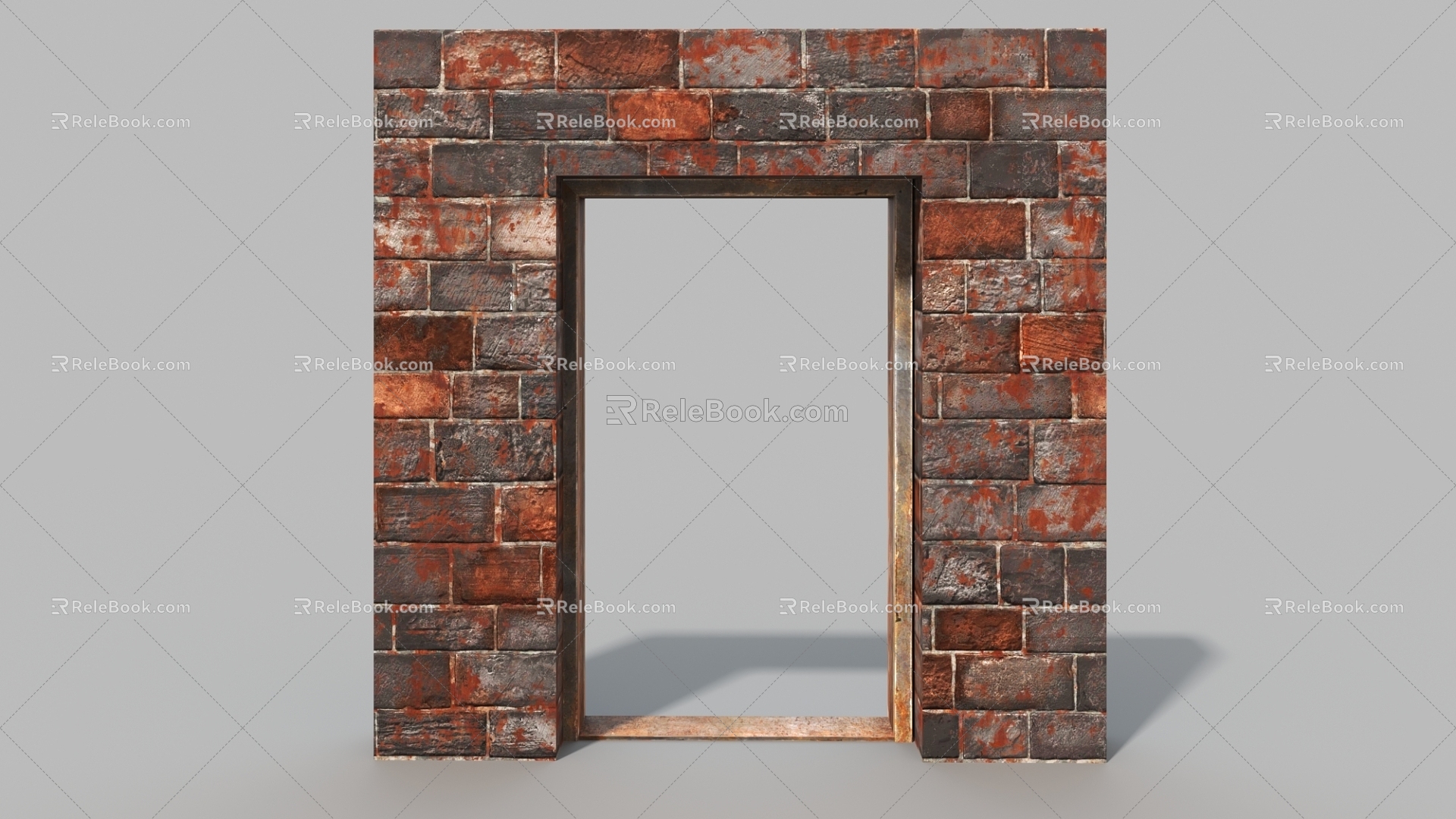 Red brick wall, old wall, old door frame 3d model