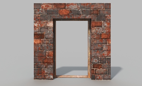 Red brick wall, old wall, old door frame 3d model