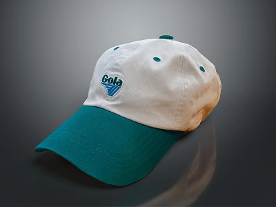 White And Teal Baseball Cap With Corduroy Material And Logo Design For Casual Style 3d model